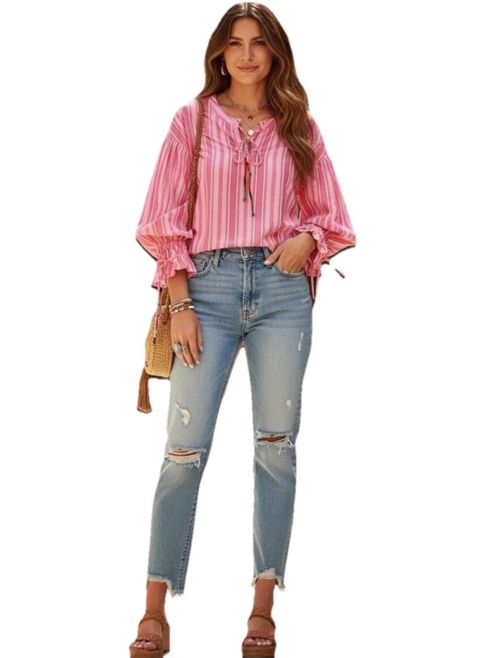 Anthropologie Kopal Pink Cotton Peasant Top Blouse Boho Sz S Long Sleeve